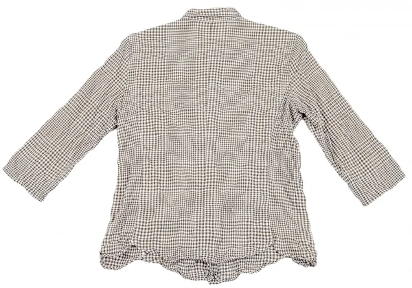 マドモアゼルノンノンMademoiselle NON NON ギンガムチェック七分袖シャツ カーキ白38M K-79555_011
