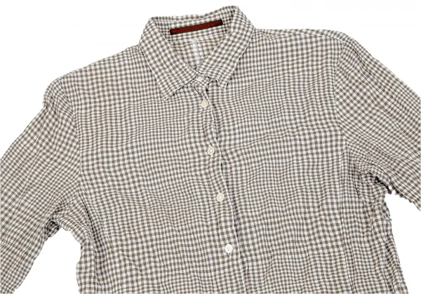 マドモアゼルノンノンMademoiselle NON NON ギンガムチェック七分袖シャツ カーキ白38M K-79555_003