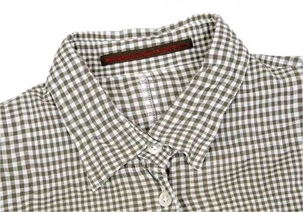 マドモアゼルノンノンMademoiselle NON NON ギンガムチェック七分袖シャツ カーキ白38M K-79555_004