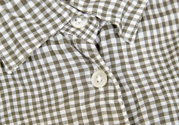 マドモアゼルノンノンMademoiselle NON NON ギンガムチェック七分袖シャツ カーキ白38M K-79555_005