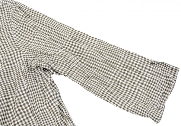 マドモアゼルノンノンMademoiselle NON NON ギンガムチェック七分袖シャツ カーキ白38M K-79555_006