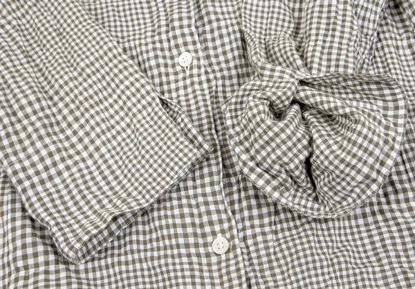 マドモアゼルノンノンMademoiselle NON NON ギンガムチェック七分袖シャツ カーキ白38M K-79555_007