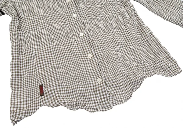 マドモアゼルノンノンMademoiselle NON NON ギンガムチェック七分袖シャツ カーキ白38M K-79555_008