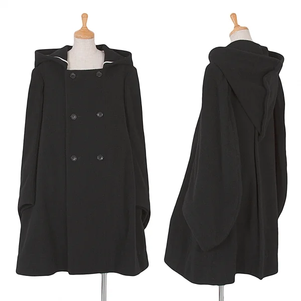 コムデギャルソンCOMME des GARCONS ピリングウール二次元フーデッドダブルコート 黒S K-79588_001