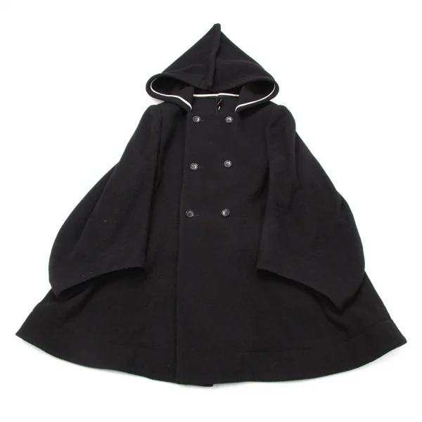 コムデギャルソンCOMME des GARCONS ピリングウール二次元フーデッドダブルコート 黒S K-79588_002