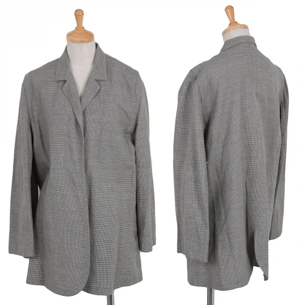 ワイズY's リネンコットンパピートゥースボタンレスジャケット 白黒3 K-79618_001