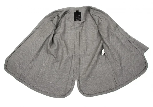 ワイズY's リネンコットンパピートゥースボタンレスジャケット 白黒3 K-79618_010