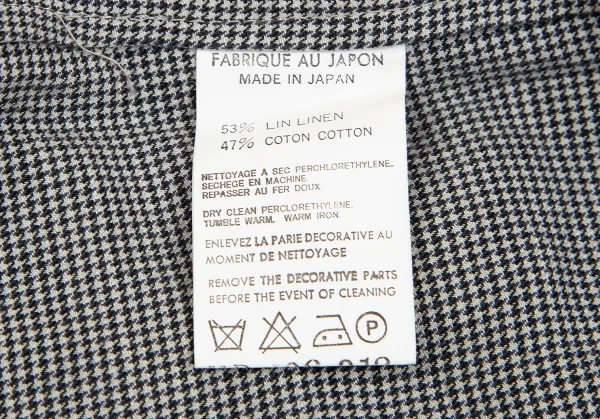 ワイズY's リネンコットンパピートゥースボタンレスジャケット 白黒3 K-79618_016