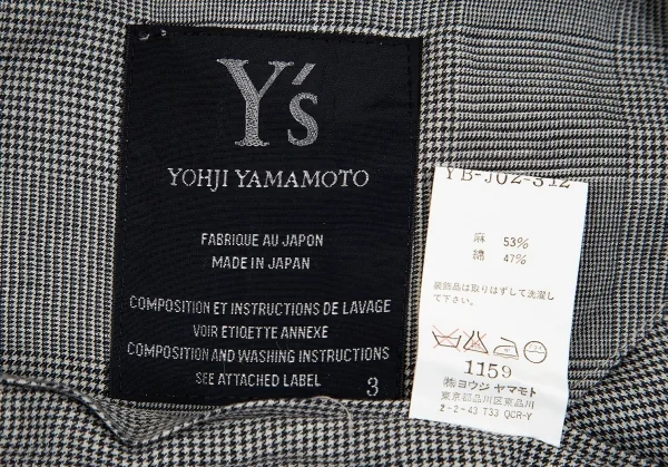 ワイズY's リネンコットンパピートゥースボタンレスジャケット 白黒3 K-79618_017