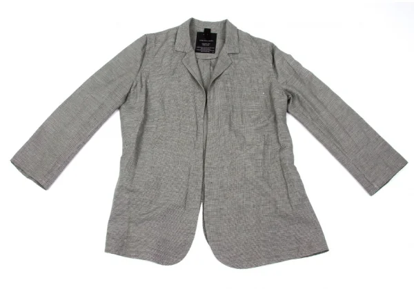 ワイズY's リネンコットンパピートゥースボタンレスジャケット 白黒3 K-79618_002