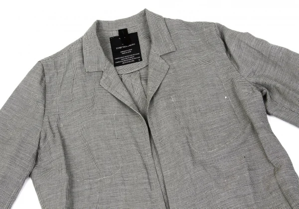 ワイズY's リネンコットンパピートゥースボタンレスジャケット 白黒3 K-79618_003