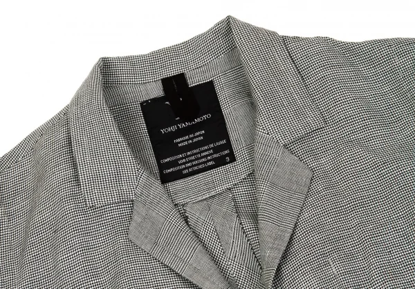 ワイズY's リネンコットンパピートゥースボタンレスジャケット 白黒3 K-79618_004