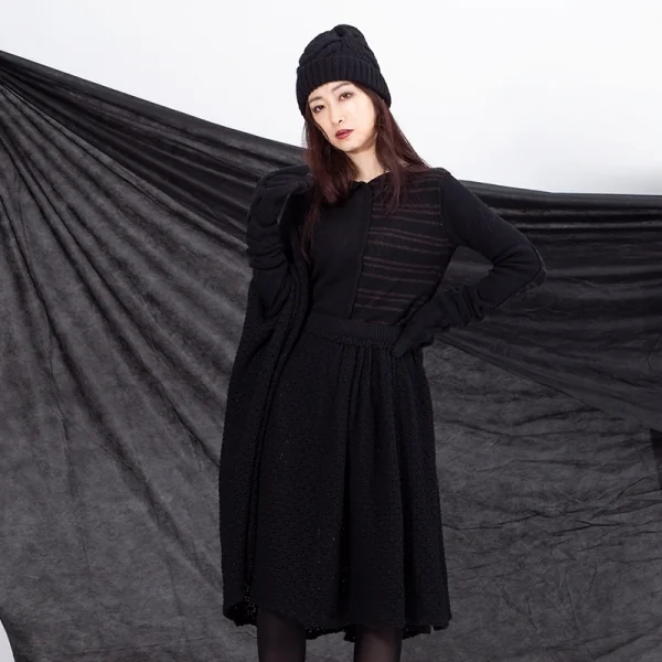 ワイズY's ローゲージニットハーフボレロデザインスカート 黒3 K-79652_016