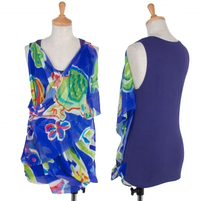 イッセイミヤケISSEY MIYAKE フラワープリントパワーネットレイヤードタンクトップ