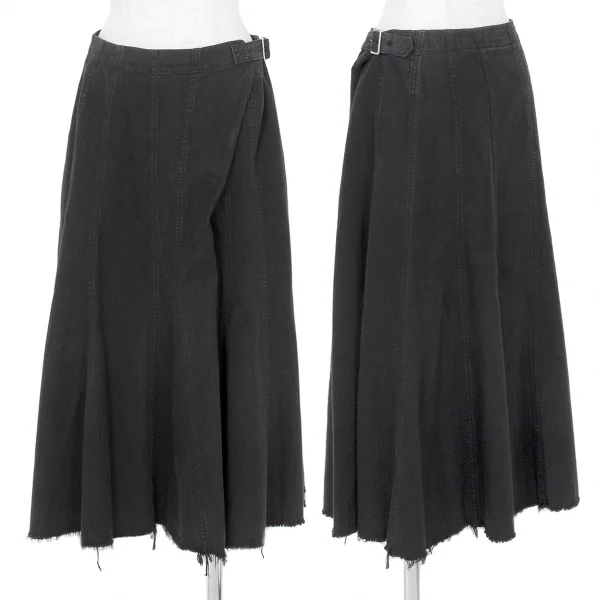 トリココムデギャルソンtricot COMME des GARCONS コットン製品染めストライプハーフラップゴアードスカート 黒S K-79776_001