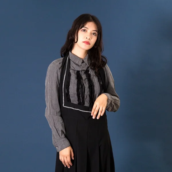 コムデギャルソンCOMME des GARCONSエステルコットン製品染めタックフリル装飾シャツ グレーM K-79844_016