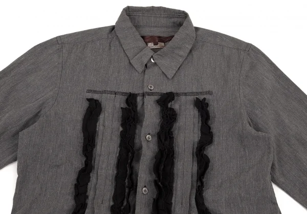 コムデギャルソンCOMME des GARCONSエステルコットン製品染めタックフリル装飾シャツ グレーM K-79844_003