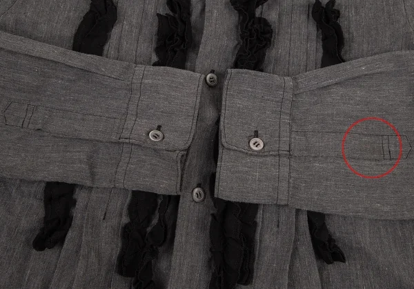 コムデギャルソンCOMME des GARCONSエステルコットン製品染めタックフリル装飾シャツ グレーM K-79844_007