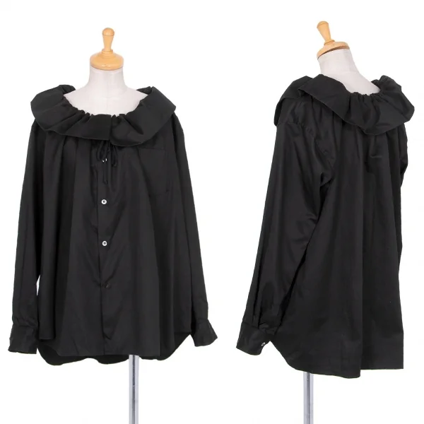 コムデギャルソンCOMME des GARCONS コットンワイドギャザーネックビッグシルエットシャツ 黒S K-79851_001