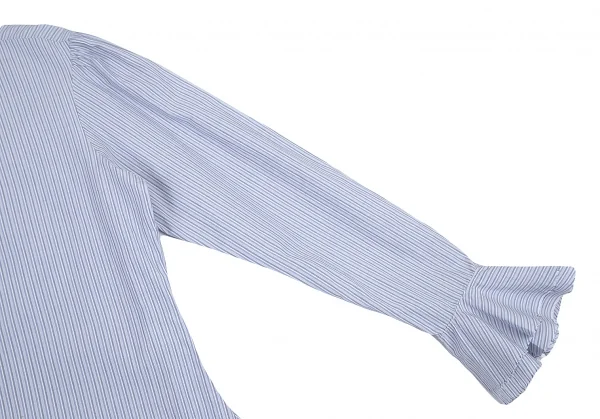 ワイズY's ストライプペプラムカフスラウンドカラーシャツ 青白グレー4 K-79945_006