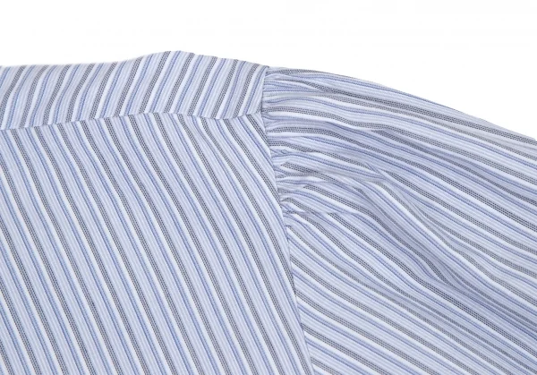 ワイズY's ストライプペプラムカフスラウンドカラーシャツ 青白グレー4 K-79945_007