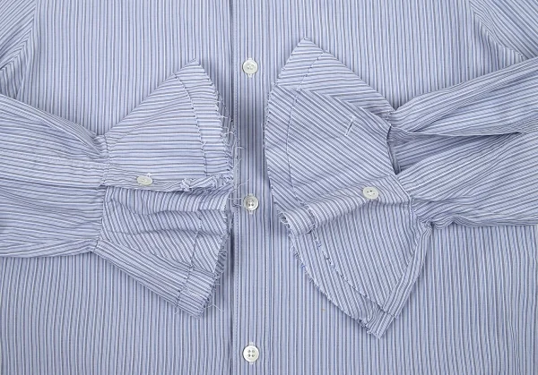 ワイズY's ストライプペプラムカフスラウンドカラーシャツ 青白グレー4 K-79945_008