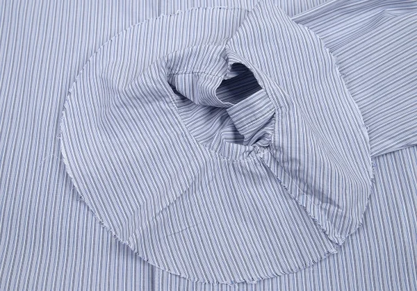 ワイズY's ストライプペプラムカフスラウンドカラーシャツ 青白グレー4 K-79945_009