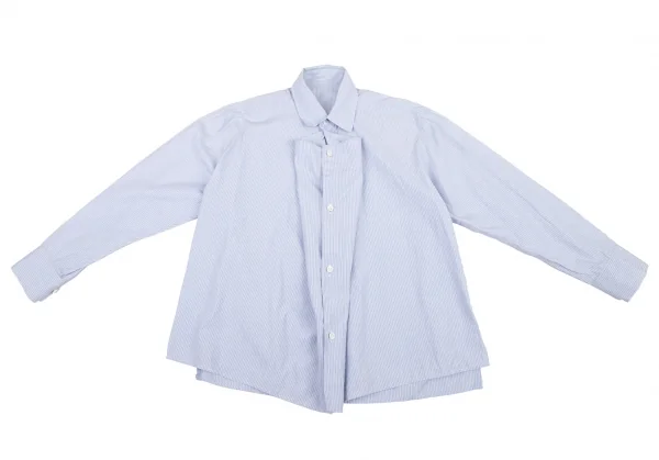 ワイズY's ストライプ前立ドレープデザインシャツ 青白4 K-79946_002