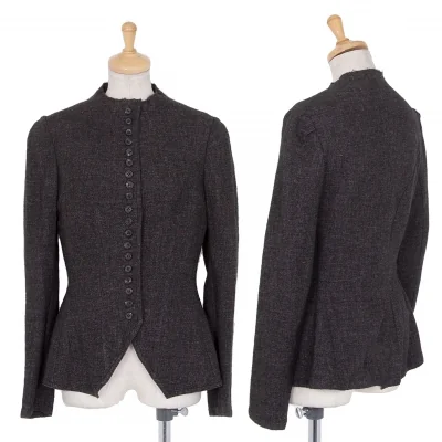 ヨウジヤマモト ファムYohji Yamamoto FEMME カットオフノーカラーメニーボタンジャケット パープルグレー