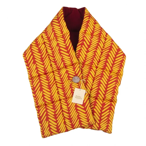 ヴィヴィアンウエストウッドVivienne Westwood ヘリンボーンプリント中綿マフラー 黄赤 K-79977_001