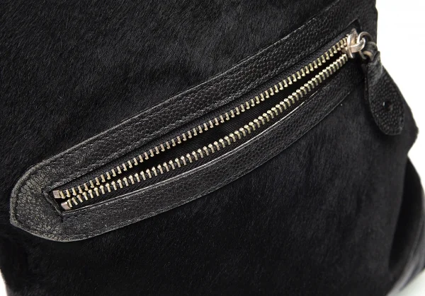ジャンポールゴルチエJean Paul GAULTIER ハラコ切替キャビアレザーミニリュックサック 黒 K-79982_004