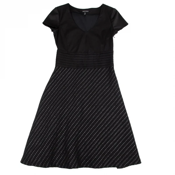 エンポリオ アルマーニEMPORIO ARMANI 半袖ウール切替ストレッチワンピース 黒42 K-80018_002