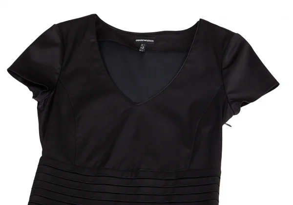 エンポリオ アルマーニEMPORIO ARMANI 半袖ウール切替ストレッチワンピース 黒42 K-80018_003