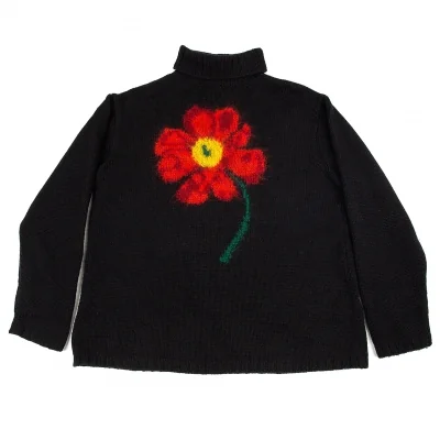 ヨウジヤマモト プールオムYohji Yamamoto POUR HOMMEウールフラワー刺繍タートルネックニット