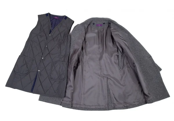 ワイズ ピンクY's PINK ウール中綿ライナーダブルジャケット グレー1 K-80102_014
