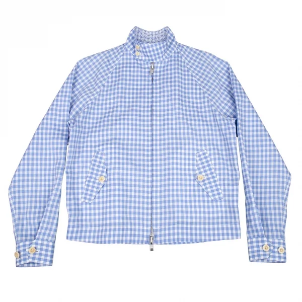 サカイSacai 襟エンブロイダリーレースギンガムチェックスイングトップジャケット 白水色2 K-80173_001