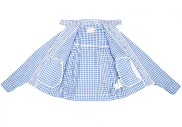 サカイSacai 襟エンブロイダリーレースギンガムチェックスイングトップジャケット 白水色2 K-80173_012