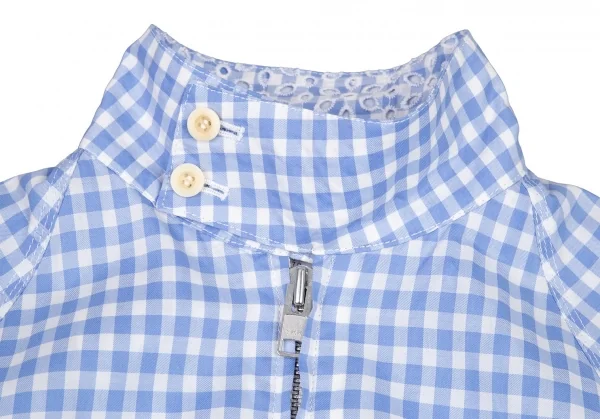 サカイSacai 襟エンブロイダリーレースギンガムチェックスイングトップジャケット 白水色2 K-80173_003