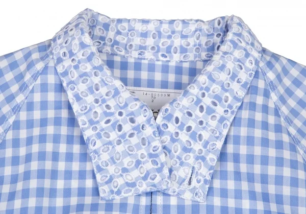 サカイSacai 襟エンブロイダリーレースギンガムチェックスイングトップジャケット 白水色2 K-80173_005