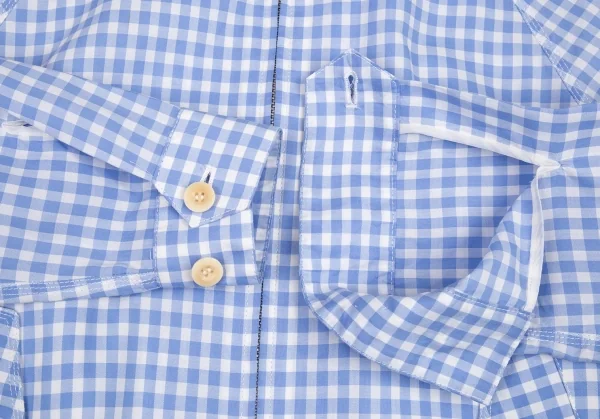 サカイSacai 襟エンブロイダリーレースギンガムチェックスイングトップジャケット 白水色2 K-80173_008