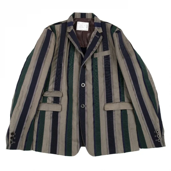サカイSacai バックニット切替ストライプジャケット グレー紺3 K-80176_001