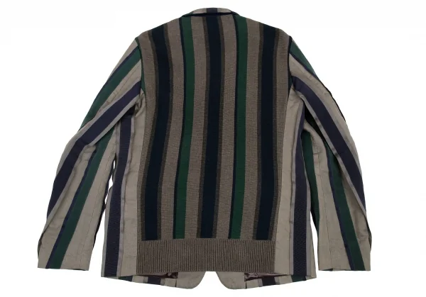 サカイSacai バックニット切替ストライプジャケット グレー紺3 K-80176_013