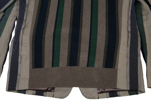 サカイSacai バックニット切替ストライプジャケット グレー紺3 K-80176_014