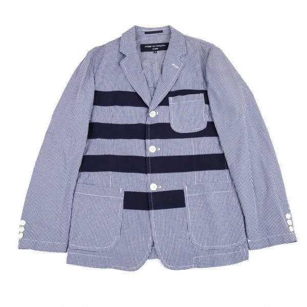 コムデギャルソン オムCOMME des GARCONS HOMME テープ切替ギンガムチェックジャケット 白紺S K-80184_001