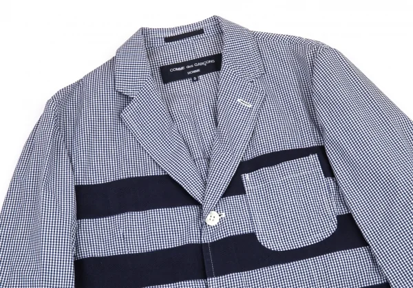 コムデギャルソン オムCOMME des GARCONS HOMME テープ切替ギンガムチェックジャケット 白紺S K-80184_002