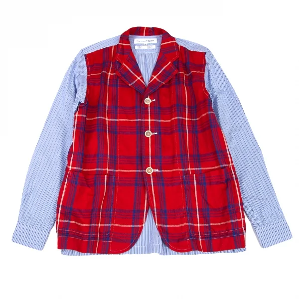 コムデギャルソン シャツCOMME des GARCONS SHIRT フロントチェック切替ストライプシャツジャケット 赤水色他S K-80189_001