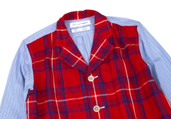コムデギャルソン シャツCOMME des GARCONS SHIRT フロントチェック切替ストライプシャツジャケット 赤水色他S K-80189_002