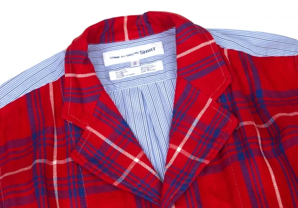 コムデギャルソン シャツCOMME des GARCONS SHIRT フロントチェック切替ストライプシャツジャケット 赤水色他S K-80189_003