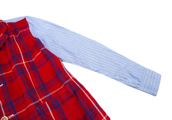 コムデギャルソン シャツCOMME des GARCONS SHIRT フロントチェック切替ストライプシャツジャケット 赤水色他S K-80189_005