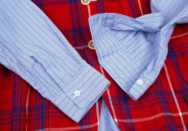 コムデギャルソン シャツCOMME des GARCONS SHIRT フロントチェック切替ストライプシャツジャケット 赤水色他S K-80189_006